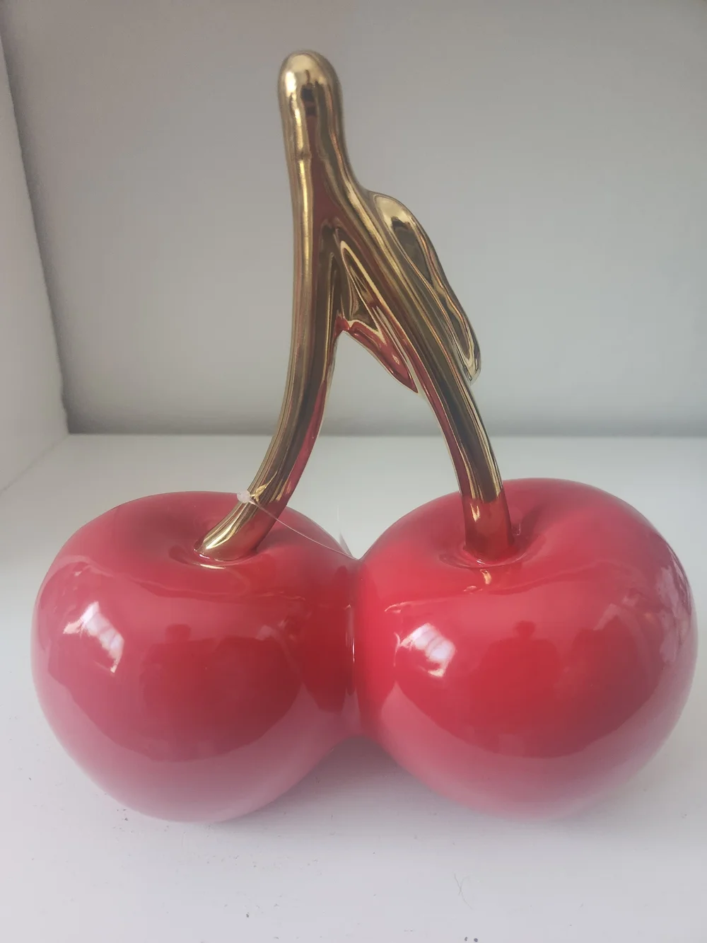 Decorative Red Cherry Sculpture with Gold Stem - Home Accents
